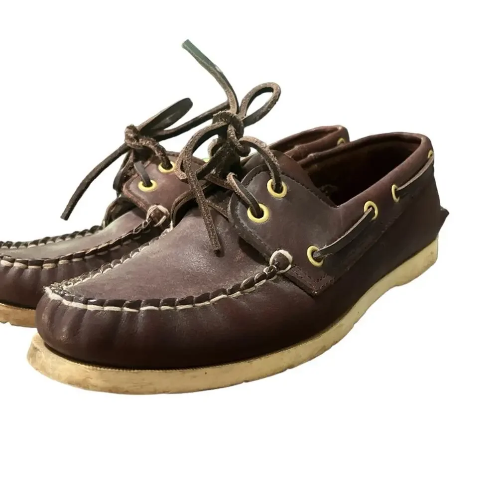 Vtg Levi’s Brown Leather Deck Loafer Slip On Preppy Old Money Boat Shoe Mens 8